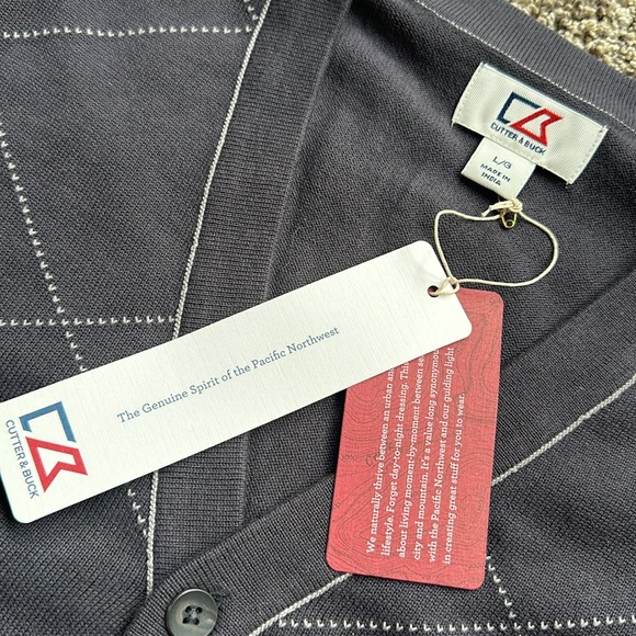 NWT Cutter & Buck Gray Argyle Men's Sweater Size Large - Picture 2 of 7